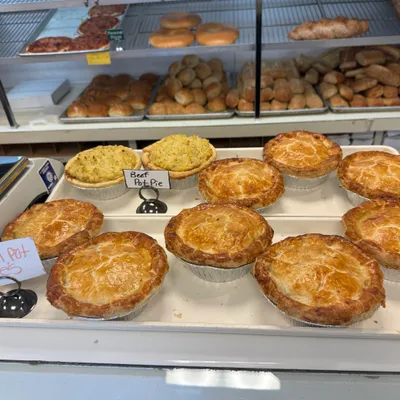 Chicken and beef pot pies at the counter