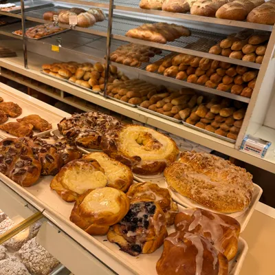 Glazed pastries at the bakery counter