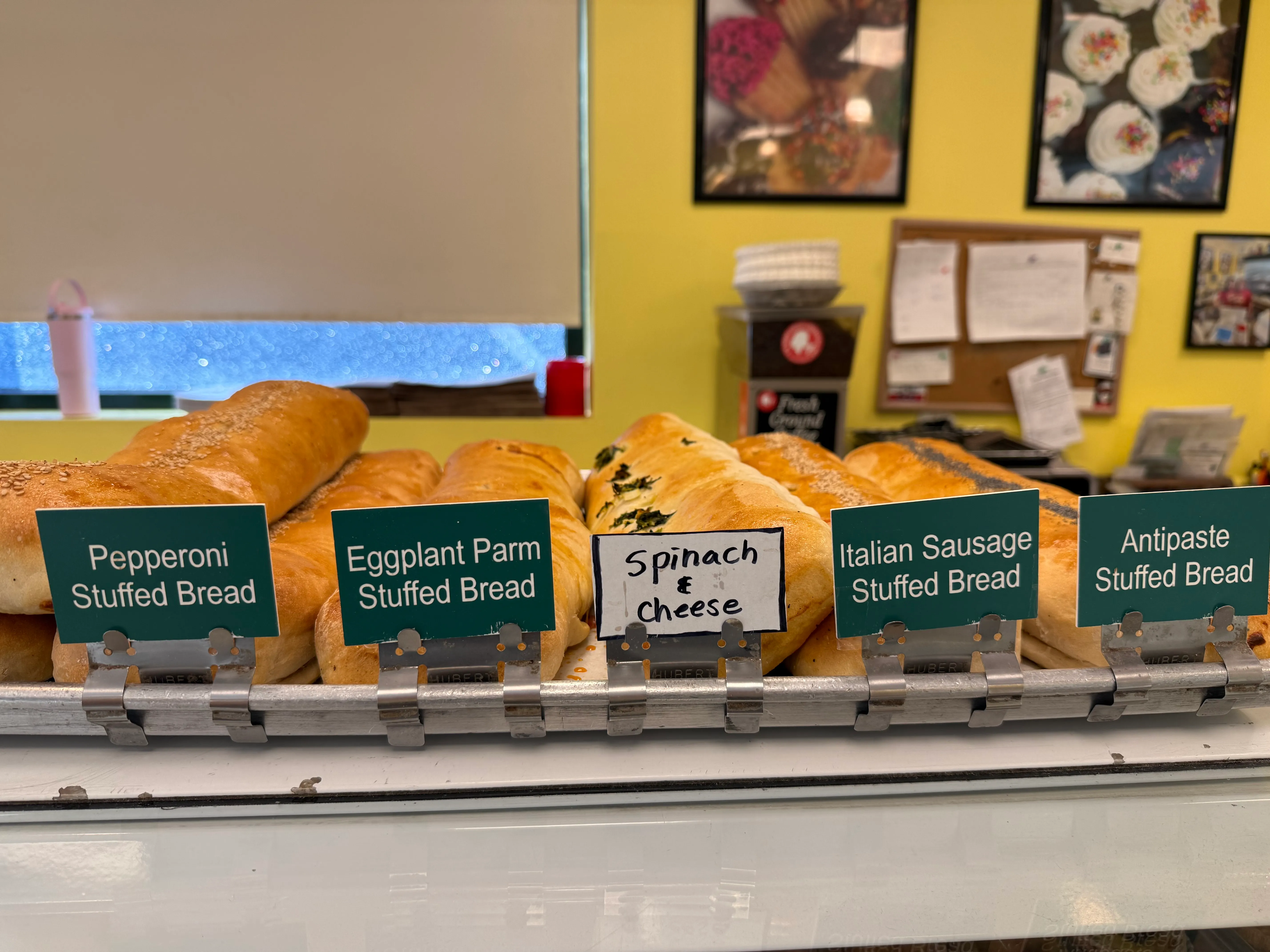 Stuffed breads on display at Plaza Pastry Shop